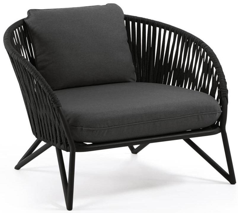 Fotel ogrodowy czarny nogi metalowe czarne – obraz-1