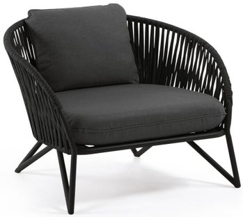 Fotel ogrodowy czarny nogi metalowe czarne – obraz-1