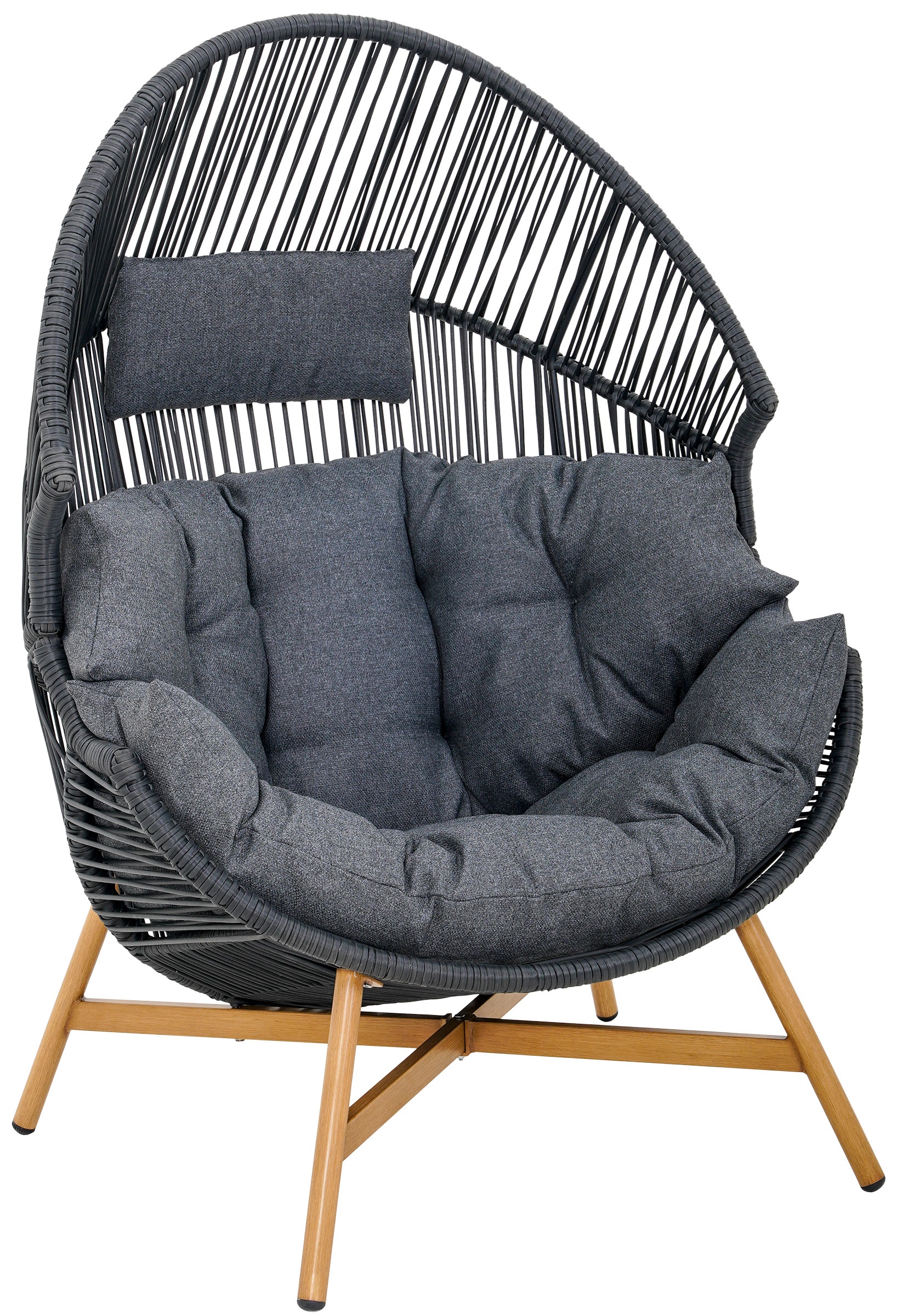 Fotel ogrodowy dla dzieci siedzisko polirattan - stelaż stal czarny 64x93 cm – obraz-1