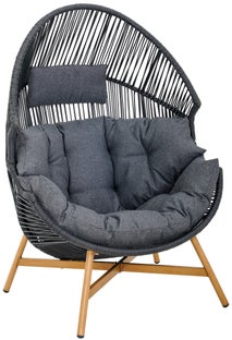 Fotel ogrodowy dla dzieci siedzisko polirattan - stelaż stal czarny 64x93 cm – obraz-1