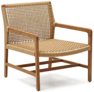 Fotel ogrodowy siedzisko technorattan - rama drewno tekowe naturalne 69x78 cm – obraz-1