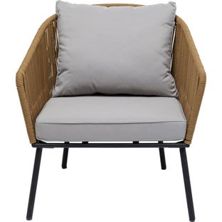 Fotel ogrodowy w kolorze naturalnym siedzisko szare 84x81 cm nogi czarne – obraz-1