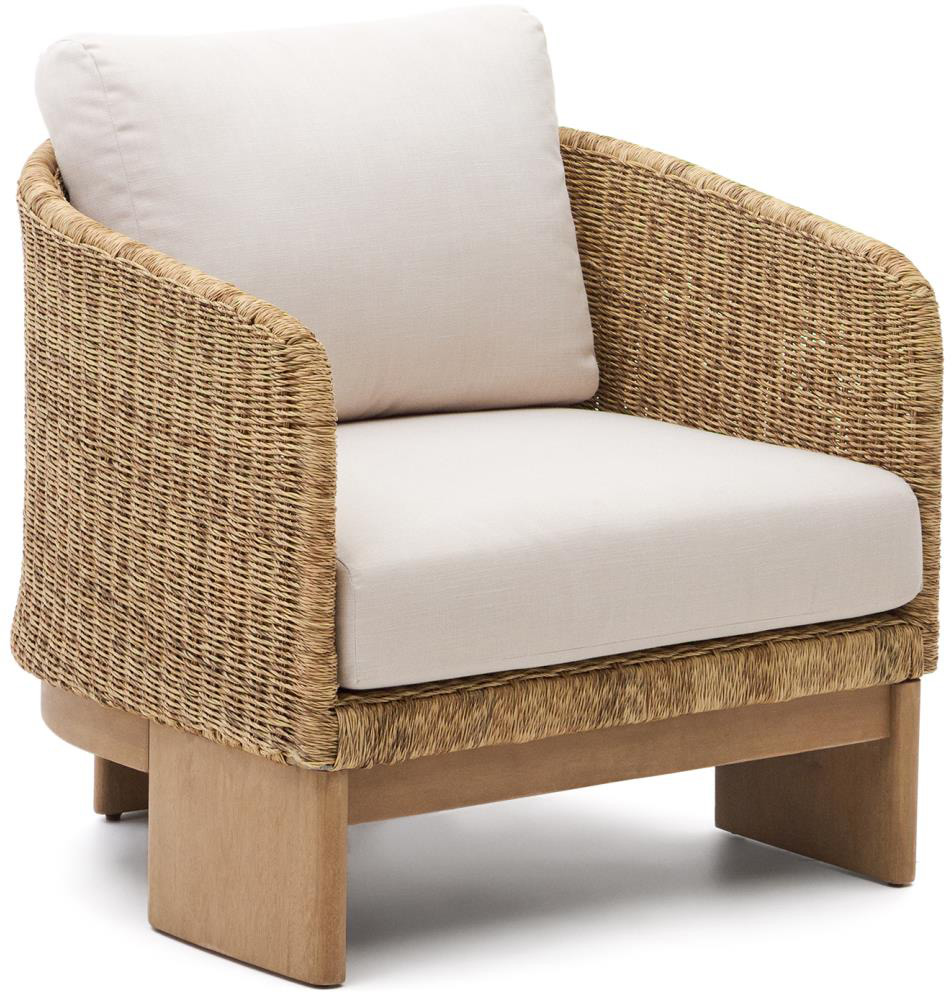 Fotel ogrodowy z drewna eukaliptusowego i syntetycznego ratanu 74x76 cm  – obraz-1