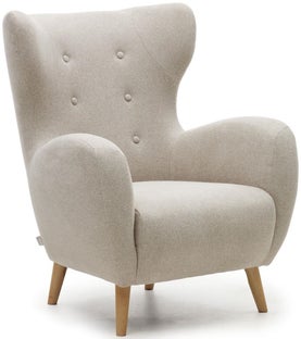 Fotel Patio z beżowej szenili i nogi z litego drewna bukowego 86x104 cm – obraz-1