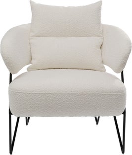 Fotel z tkaniny boucle 78x71 cm biały nogi czarne – obraz-1