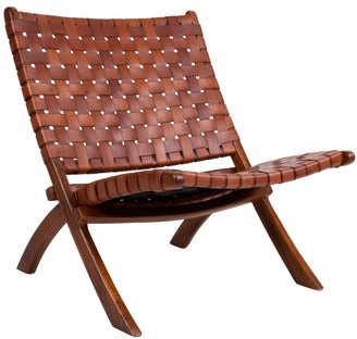 Fotel do salonu skórzany brązowy nogi drewniane – grafika-1.