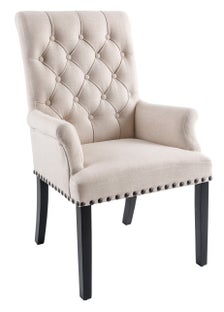 Fotel beżowy z pikowaniem na nogach z drewna kauczukowego – grafika-1.