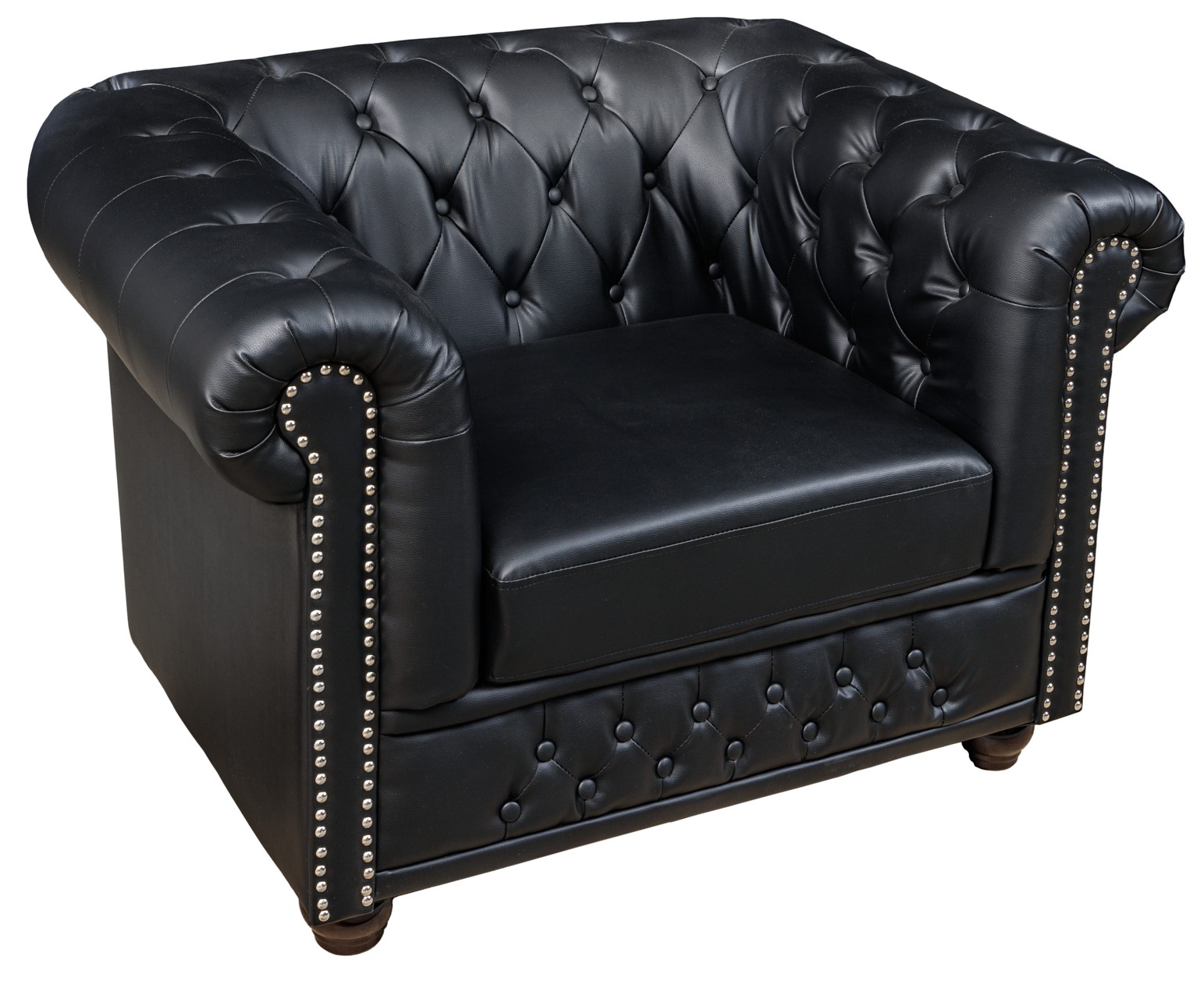 Fotel pikowany czarny z drewnianymi nogami w stylu nowoczesnym – grafika-1.