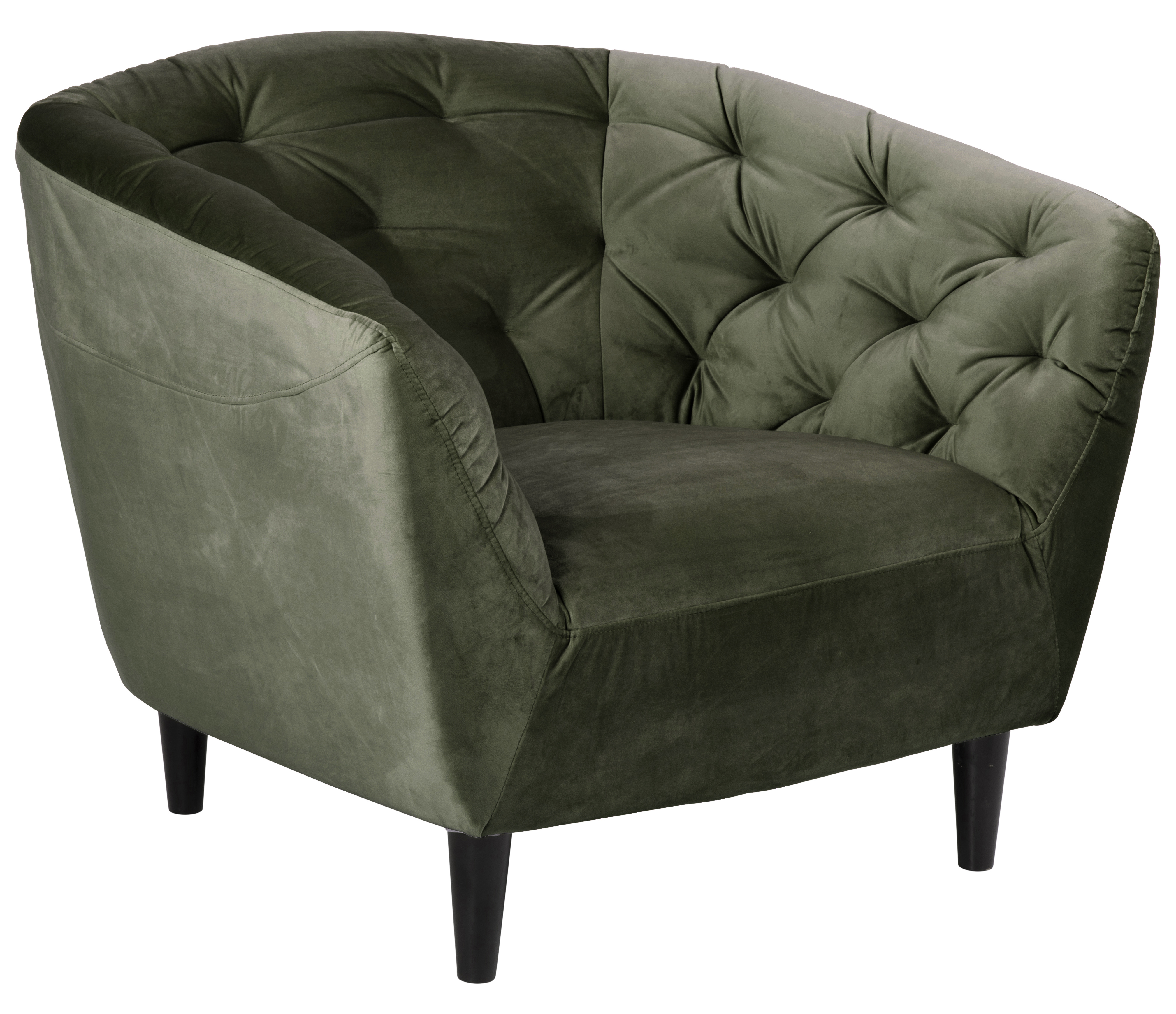 Fotel do salonu pikowany welurowy zielony nogi drewniane czarne – obraz-1