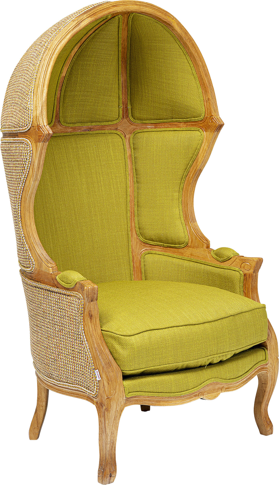 Fotel do salonu z wysokim oparciem zielony nogi drewniane – obraz-1