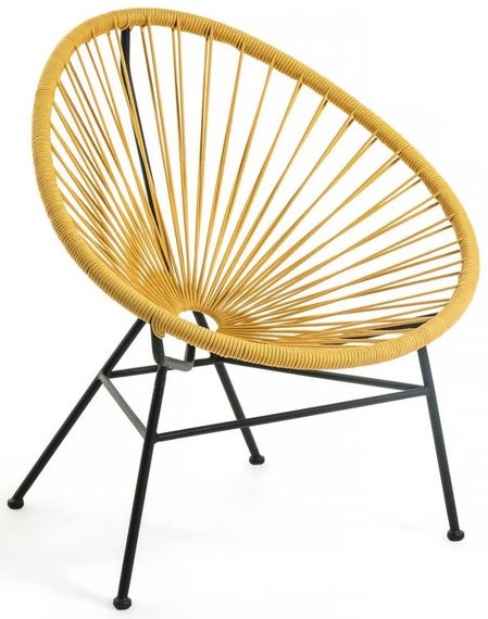 Fotel ogrodowy żółty nogi metalowe czarne – obraz-1