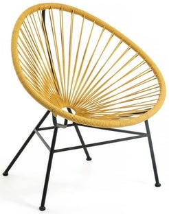 Fotel ogrodowy żółty nogi metalowe czarne – obraz-1