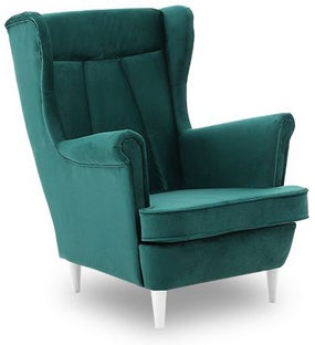 Fotel uszak butelkowa zieleń z białymi nogami tkanina monolith welurowa 79x100 cm – obraz-1