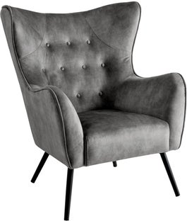 Pikowany fotel uszak szary z metalowymi nogami w stylu nowoczesnym – grafika-1.