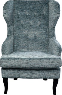 Fotel uszak wysoki niebieski nogi czarne drewniane 83x112 cm – obraz-1
