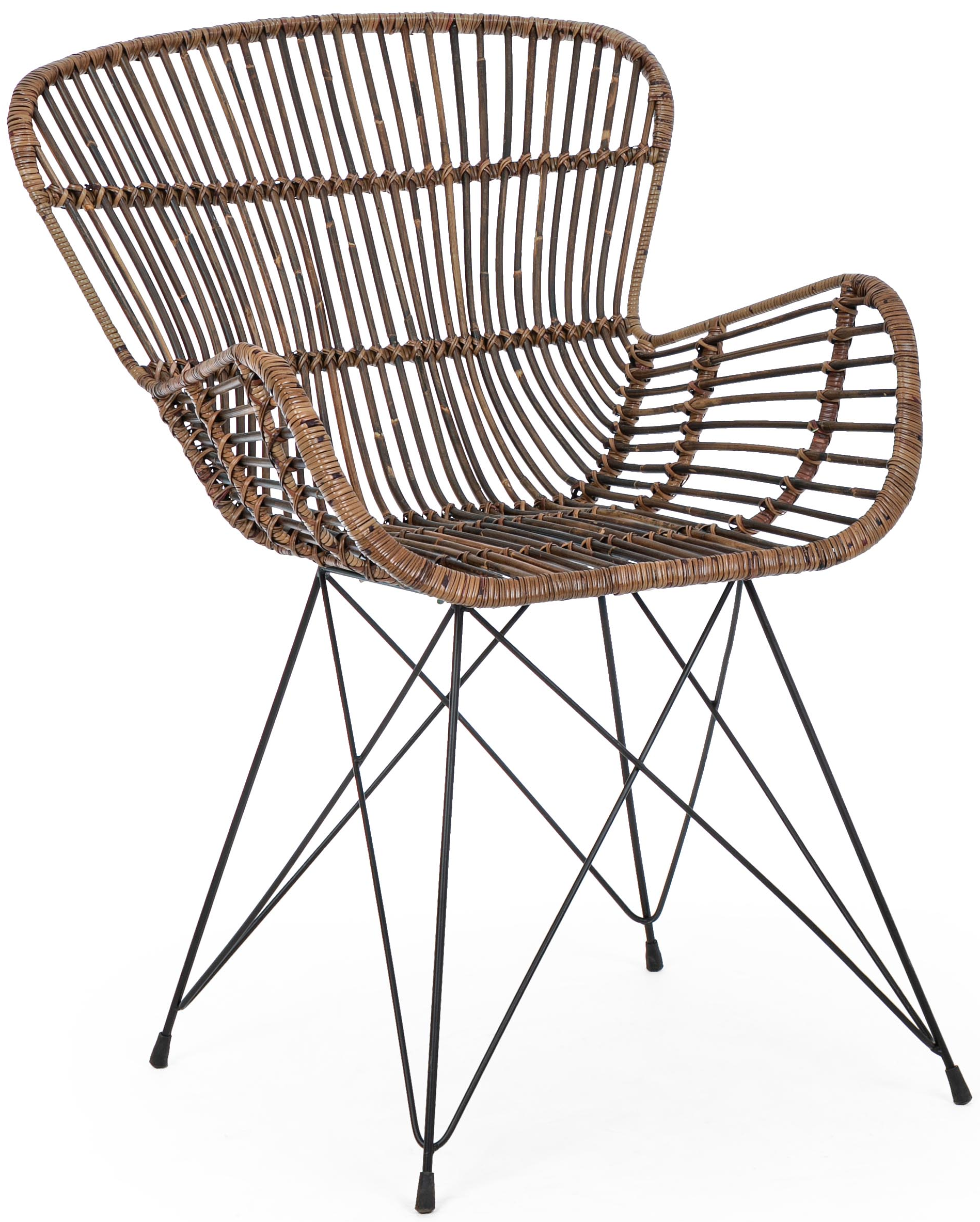 Fotel ogrodowy rattanowy brązowy nogi metalowe czarne – obraz-1