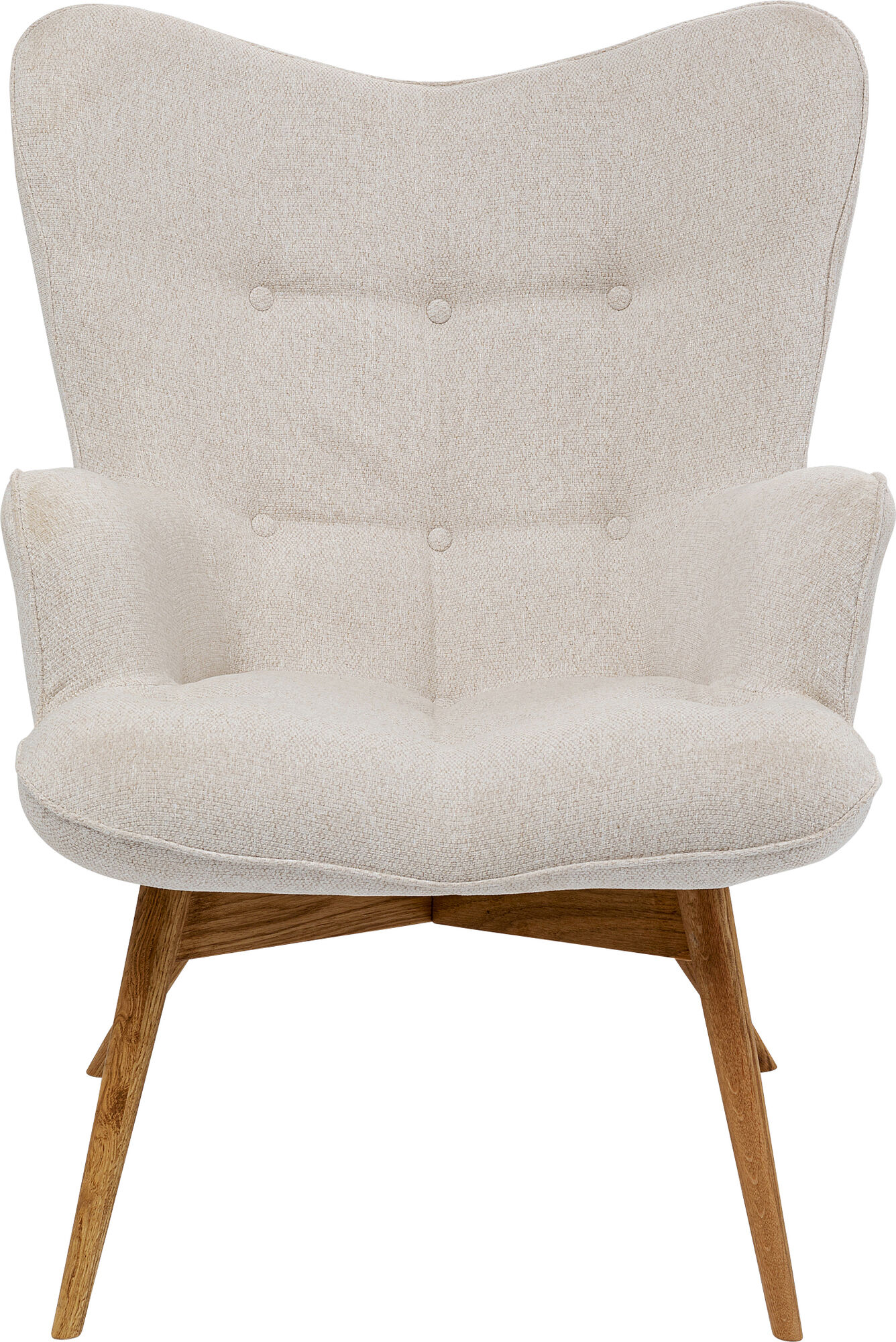 Fotel do pokoju tapicerowany beżowy nogi drewniane – obraz-1