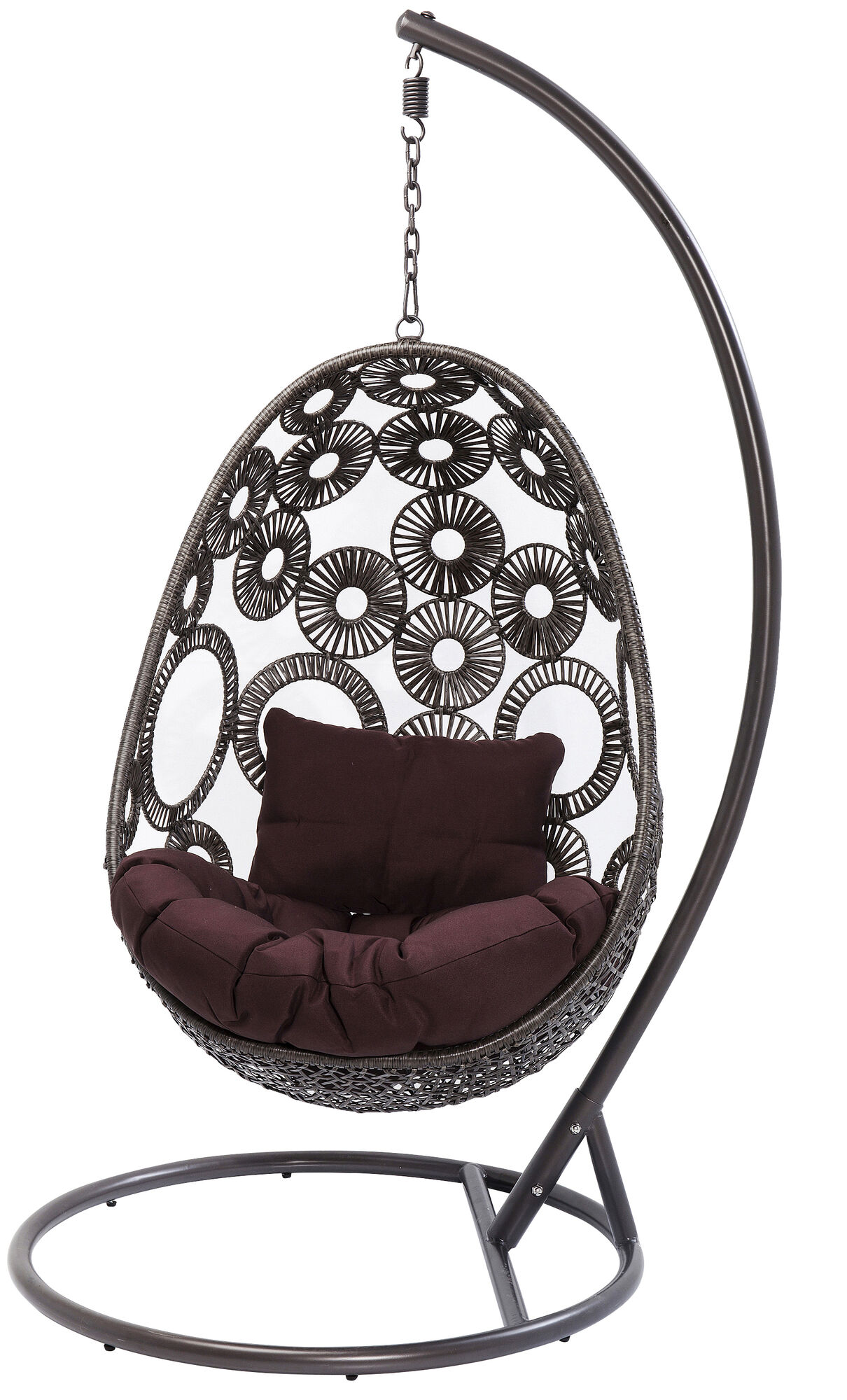 Fotel ogrodowy wiszący typu kokon brązowy siedzisko brązowe – obraz-1
