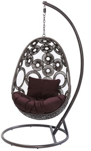 Fotel ogrodowy wiszący typu kokon brązowy siedzisko brązowe – obraz-1