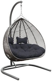 Fotel wiszący ogrodowy 2-osobowy siedzisko polirattan szare - stelaż stalowy antracytowy 133x125 cm – obraz-1