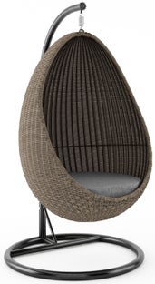 Fotel ogrodowy wiszący typu kokon brązowy siedzisko szare stelaż czarny – obraz-1