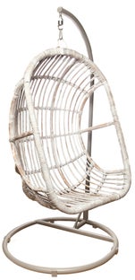 Fotel wiszący ogrodowy Nice 77x120 cm biały przecierany - stelaż szary – obraz-1