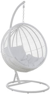 Fotel ogrodowy wiszący typu kokon biały siedzisko białe stelaż biały – obraz-1