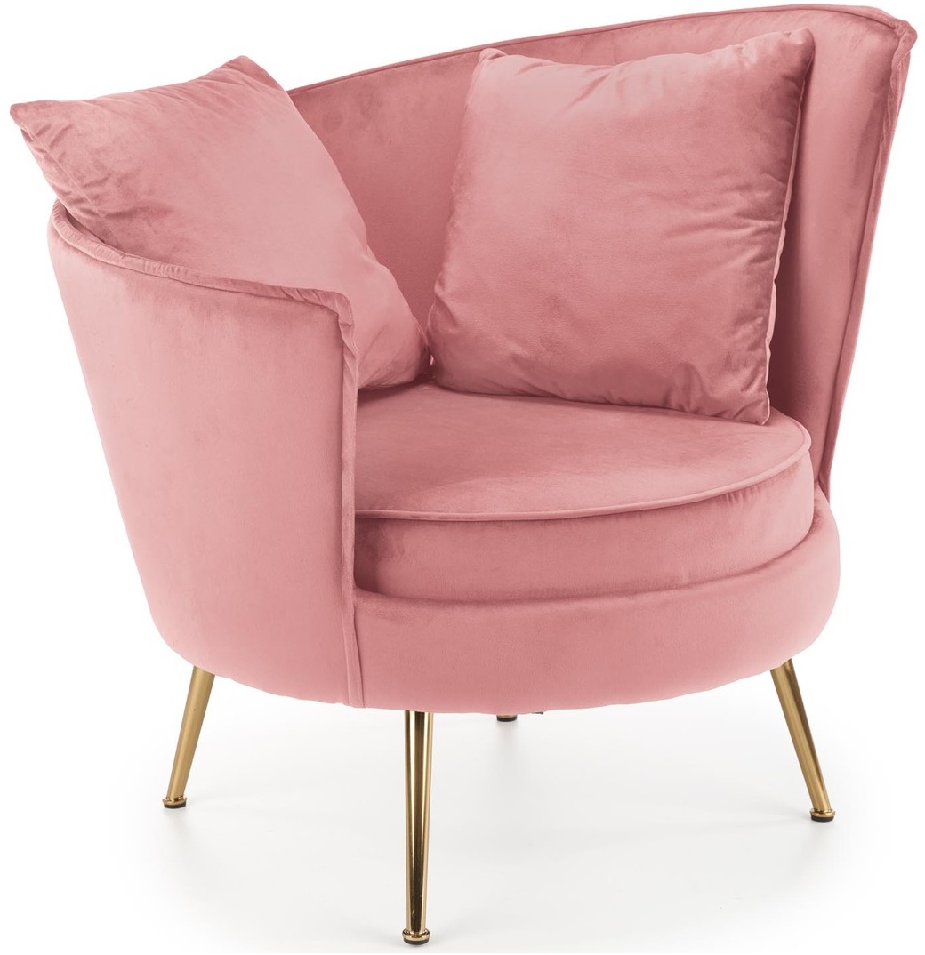 Fotel wypoczynkowy velvet różowy nogi metalowe złote 90x87 cm – obraz-1