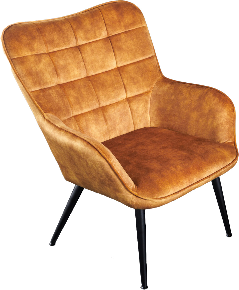 Fotel musztardowy z aksamitną tapicerką i czarnymi metalowymi nogami – grafika-1.