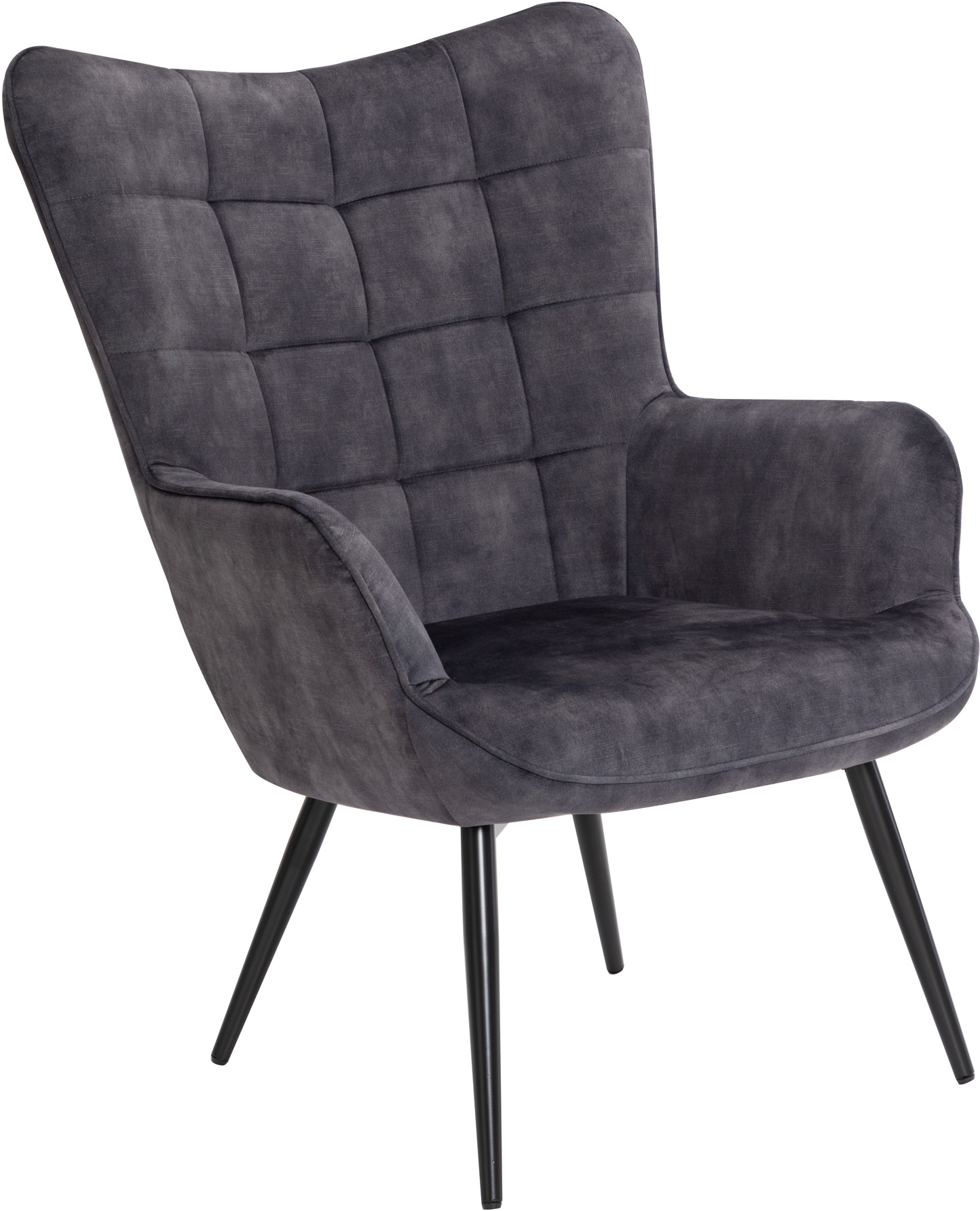 Elegancki szary fotel z aksamitną tapicerką i metalowymi nogami – grafika-1.