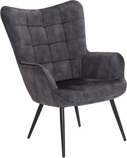 Fotel z szarej aksamitnej tapicerki z metalowymi nogami – grafika-1.
