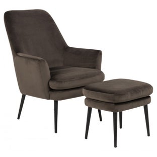 Fotel z podnóżkiem Fillhart 84x95 cm brązowoszary – obraz-1