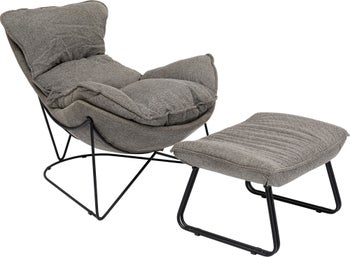 Fotel z podnóżkiem szary nogi czarne 94x91 cm – obraz-1