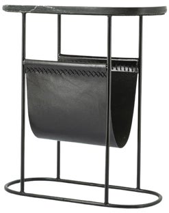 Gazetnik skórzany czarny żelazo skóra 53x59 cm – obraz-1
