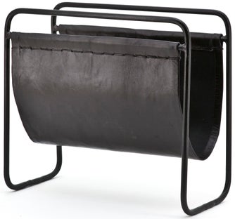 Gazetnik skórzany czarny podstawa metalowa czarna 45x17 cm – obraz-1