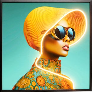 Bilde med Ramme Sun Hat Woman gul LED 80x80 cm – bilde-1.