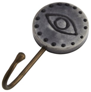 Haczyk metalowy wykończenie porcelanowe szare z wzorem oka ∅7 cm – obraz-1