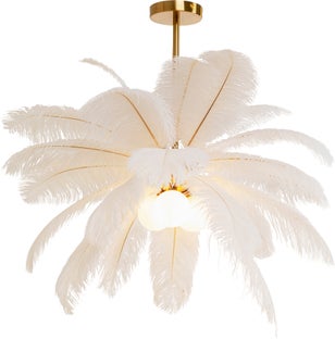 Palme fjer pendellampe, hvid Ø87cm – billede-1.
