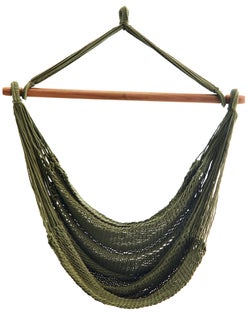 Hamak brazylijski oliwkowy ręcznie tkany stelaż drewno mango 100x150 cm – obraz-1