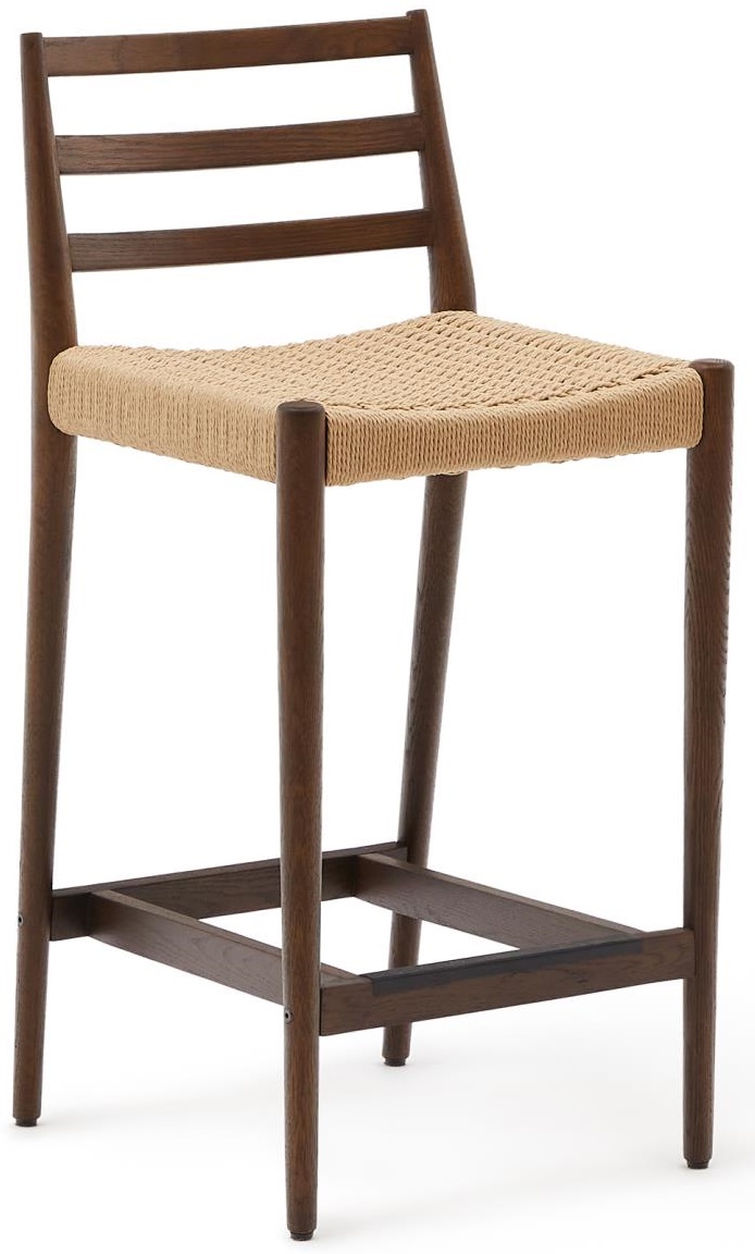 Hoker drewno dębowe z wykończeniem orzecha włoskiego - siedzisko z  plecionej liny naturalne 70 cm – obraz-1