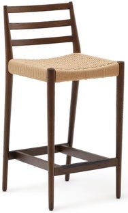 Hoker drewno dębowe z wykończeniem orzecha włoskiego - siedzisko z plecionej liny naturalne 70 cm – obraz-1