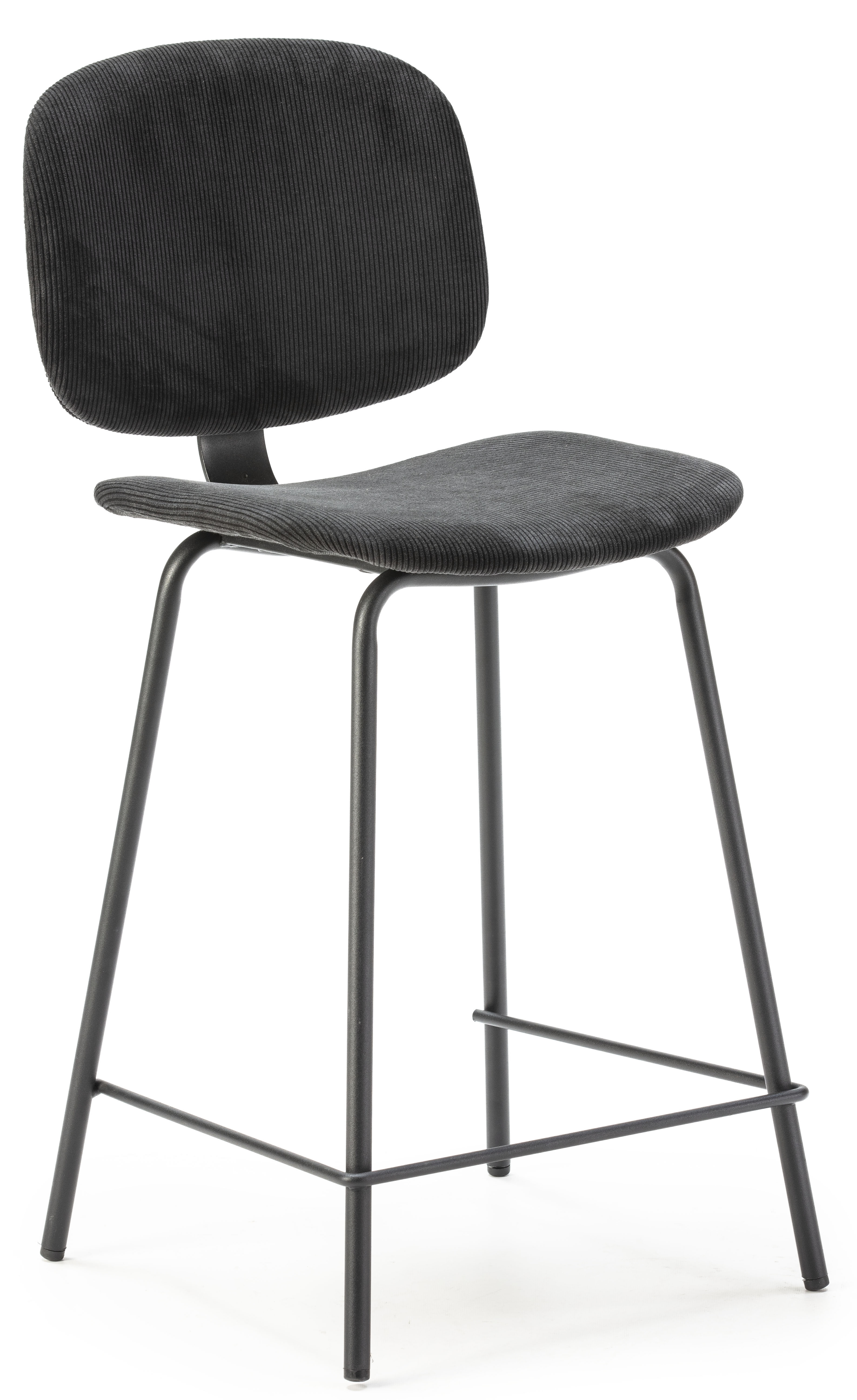 Hoker do jadalni tapicerowany sztruks 65 cm czarny – obraz-1