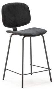 Hoker do jadalni tapicerowany sztruks 65 cm czarny – obraz-1