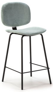 Hoker do jadalni tapicerowany sztruks 65 cm morski – obraz-1