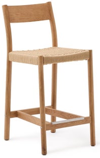 Hoker drewniany dębowy naturalny - siedzisko z plecionej liny naturalne 51 X 92 cm – obraz-1