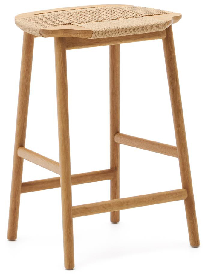 Hoker lite drewno dębowe i plecione siedzisko 65 cm – obraz-1