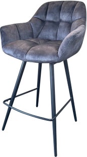 Hoker obrotowy z oparciem aksamitny szary z czarną ramą – grafika-1.