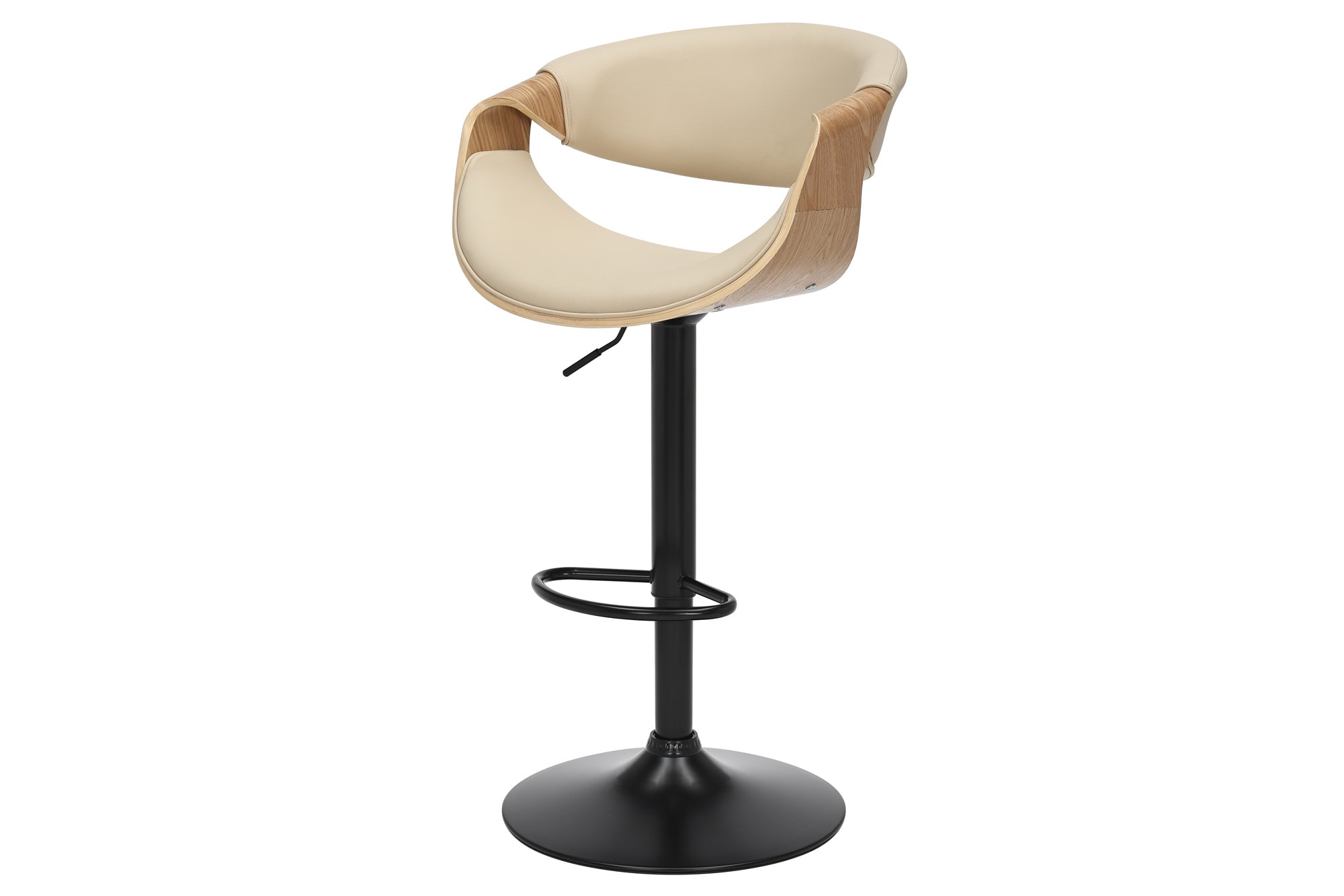 Hoker ORGANIC 89–100 cm obrotowy z podłokietnikami, ekoskóra beż kremowy, wykończenie dąb – grafika-1.