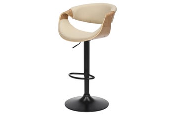 Hoker ORGANIC 89–100 cm obrotowy z podłokietnikami, ekoskóra beż kremowy, wykończenie dąb – grafika-1.