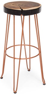 Hoker metalowy miedziany siedzisko drewniane czarno miedziane 74 cm – obraz-1